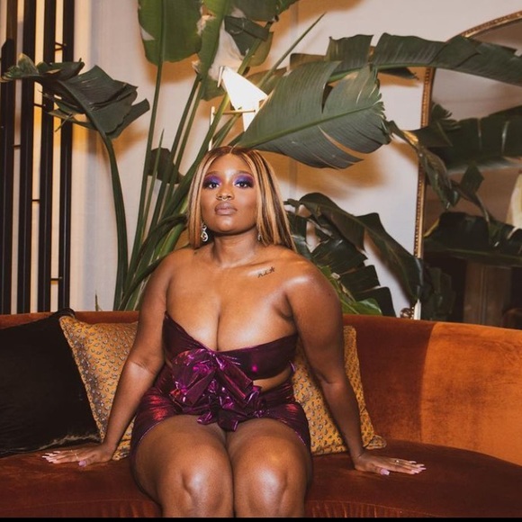 House of CB GLAM Caterina Metallic Pink Ruched Ruffle Dress Bow GIRLS NIGHT OUT - Picture 4 of 4